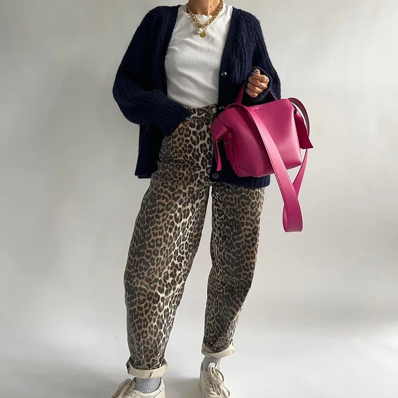 Women’s High-Waisted Leopard Print Trousers