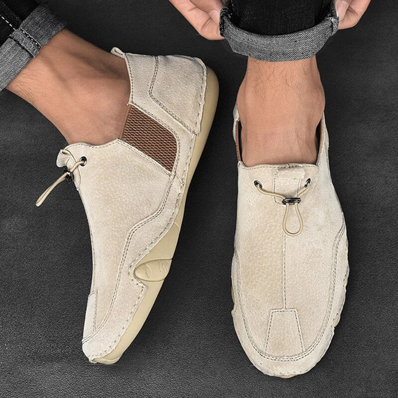 Men's Vegan Leather Loafers with Mesh Panel and Toggle Detail