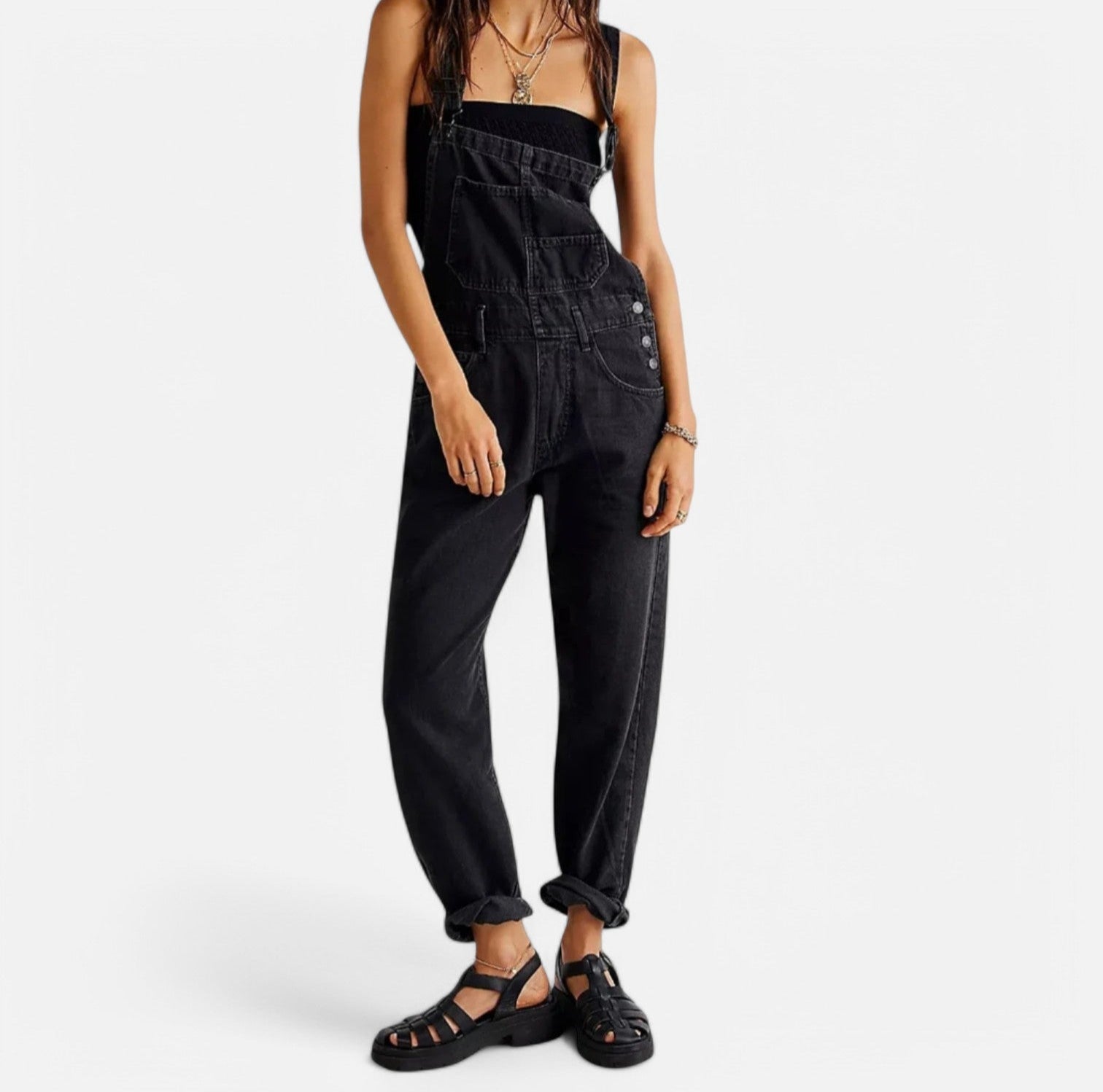 Women's Vintage Denim Jumpsuit with Pockets