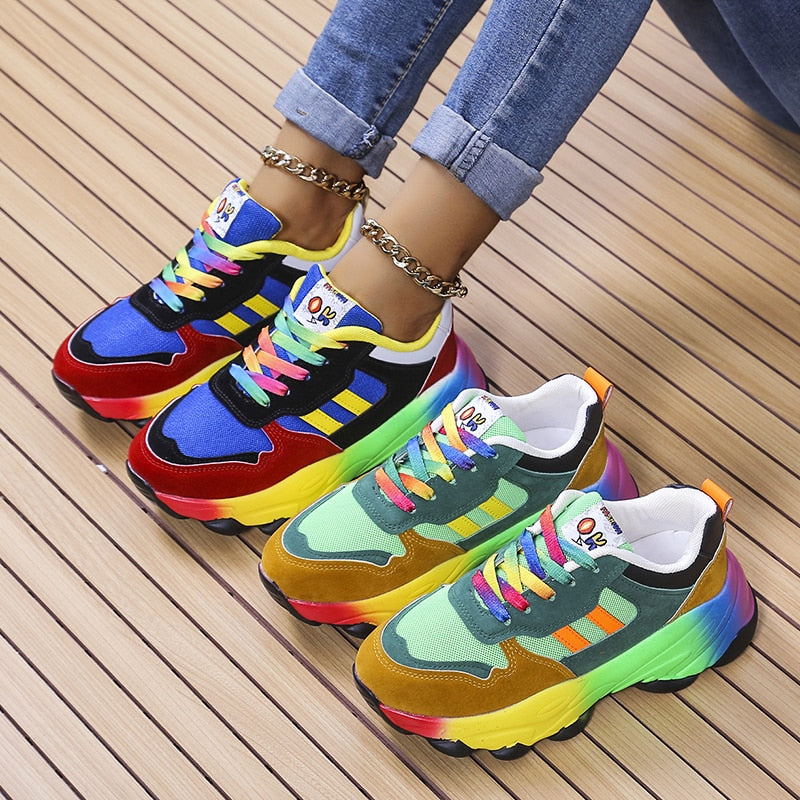 Women's All Season Multicolor Sneakers with Lace-up and Thick Sole