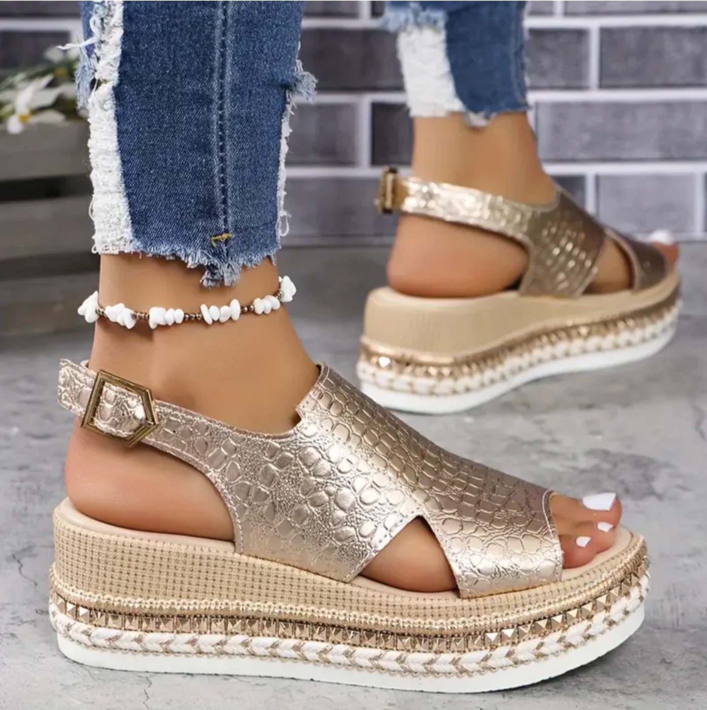 Women's Summer Metallic Espadrille Sandals with Slingback and Open Toe