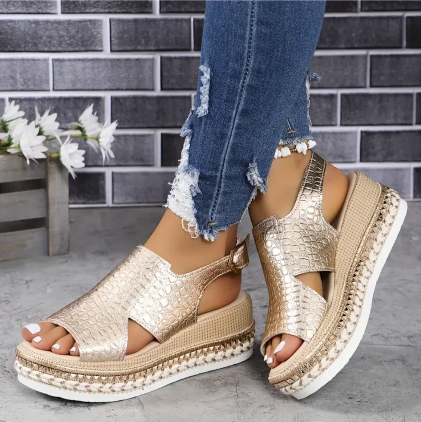 Women's Summer Metallic Espadrille Sandals with Slingback and Open Toe