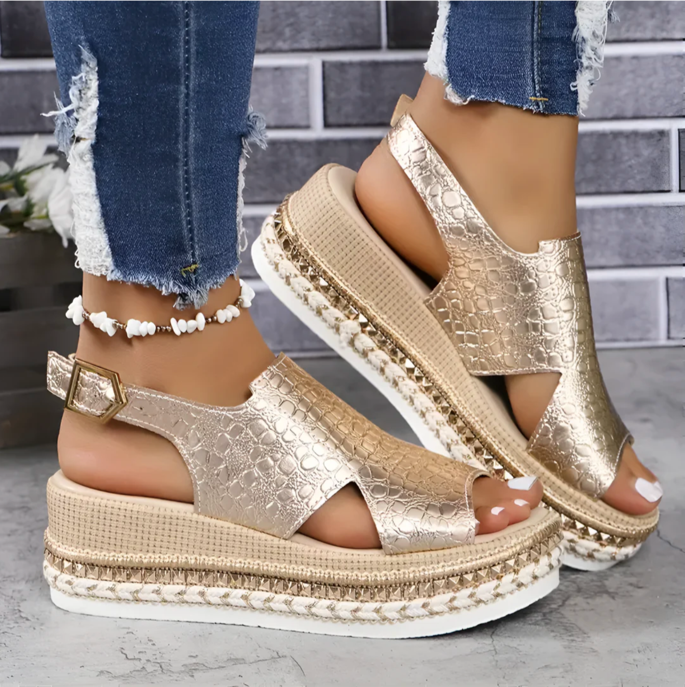 Women's Summer Metallic Espadrille Sandals with Slingback and Open Toe