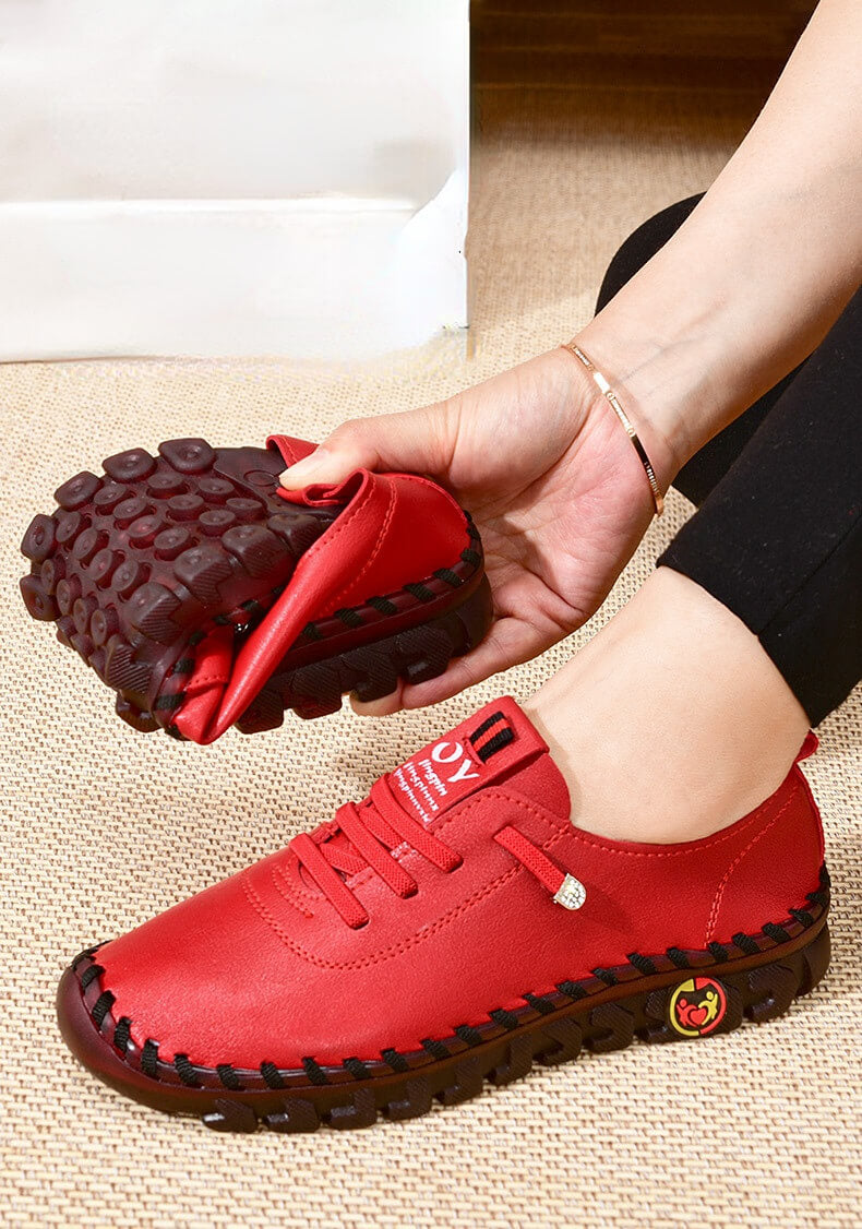 Women's All Season Vegan Leather Shoes with Treaded Soles and Lace-up