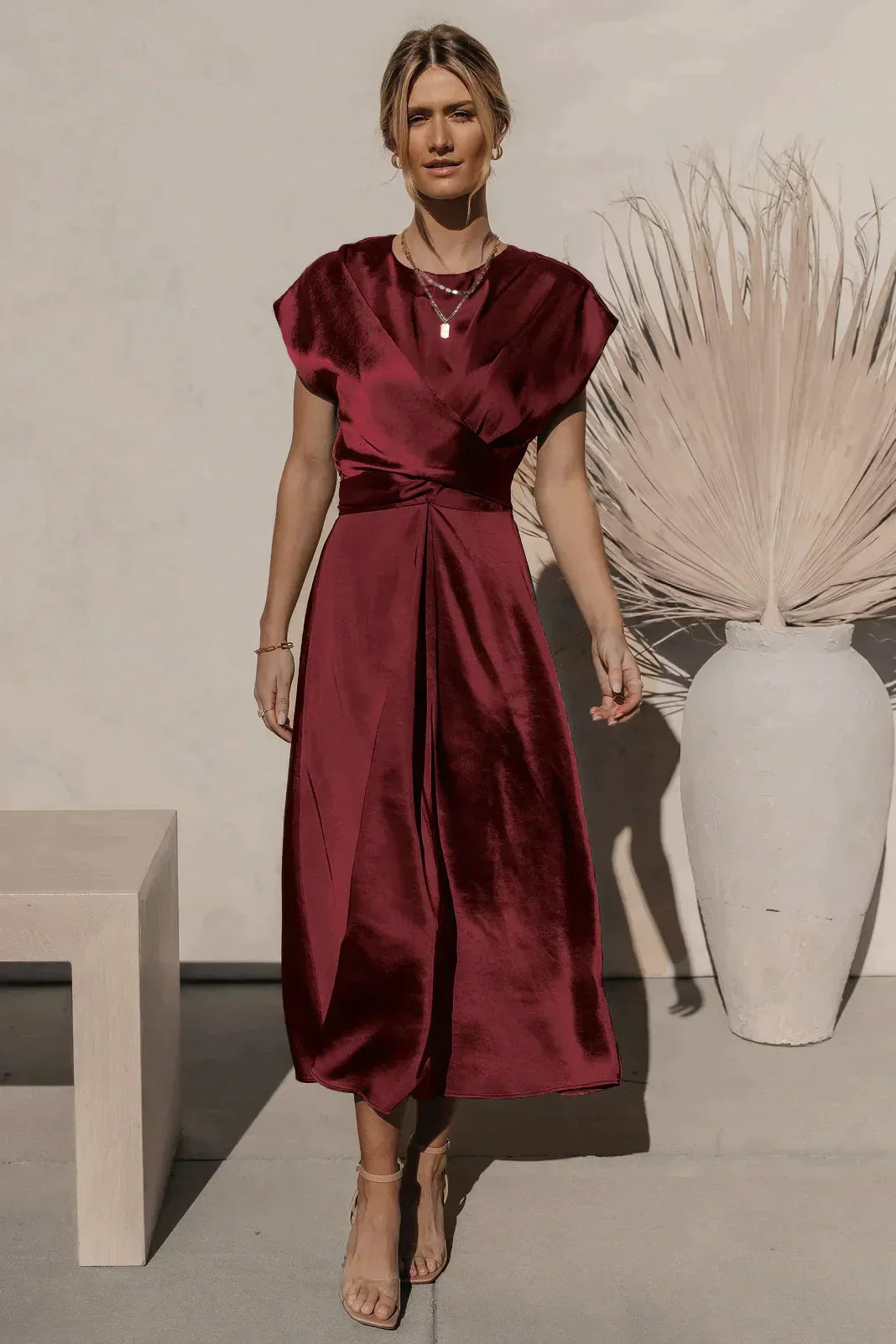 Women's Summer Short Sleeve Midi Dress with Criss-cross Style