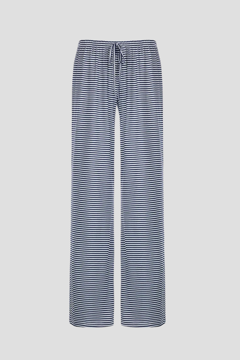 Women's Pants with Drawstring and Striped Print