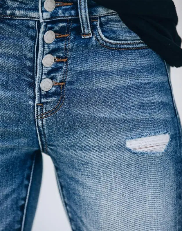 Women's All Season Denim Pants with Skinny Style and Butterfly Buttons