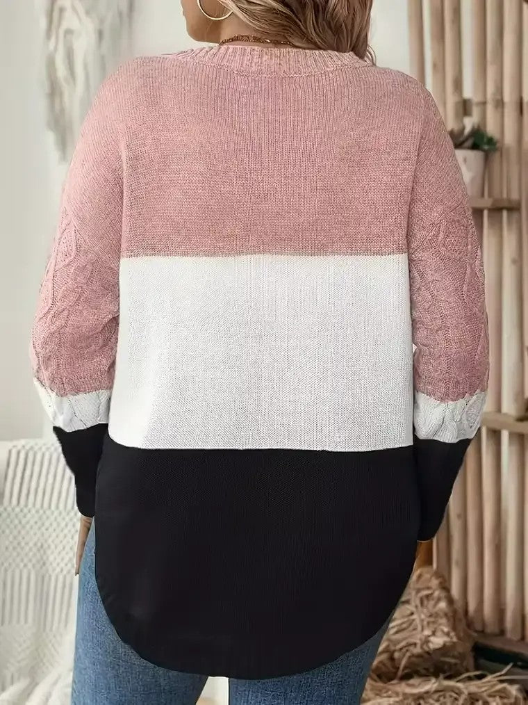 Women's Angled Hem Cable-Knit Sweater
