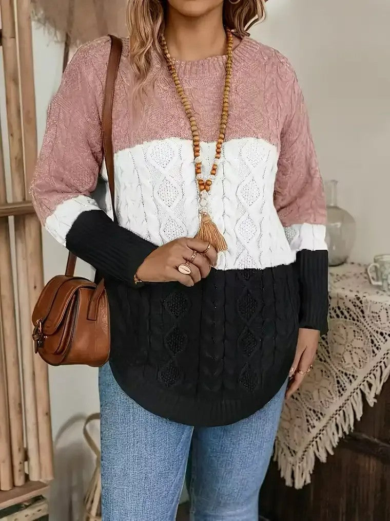 Women's Angled Hem Cable-Knit Sweater