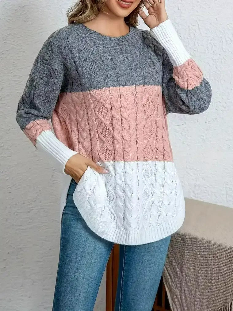 Women's Angled Hem Cable-Knit Sweater