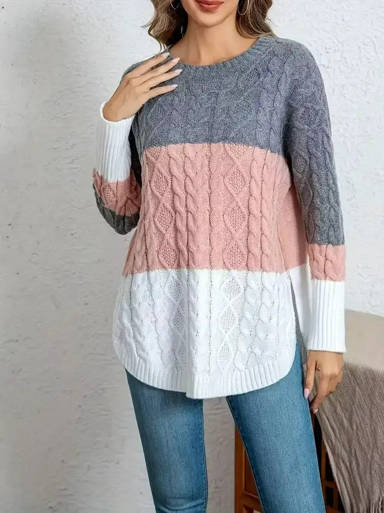 Women's Angled Hem Cable-Knit Sweater
