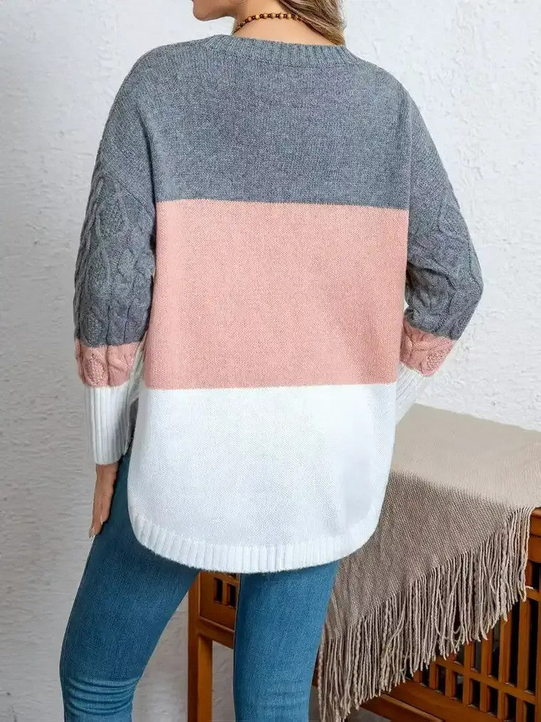 Women's Angled Hem Cable-Knit Sweater