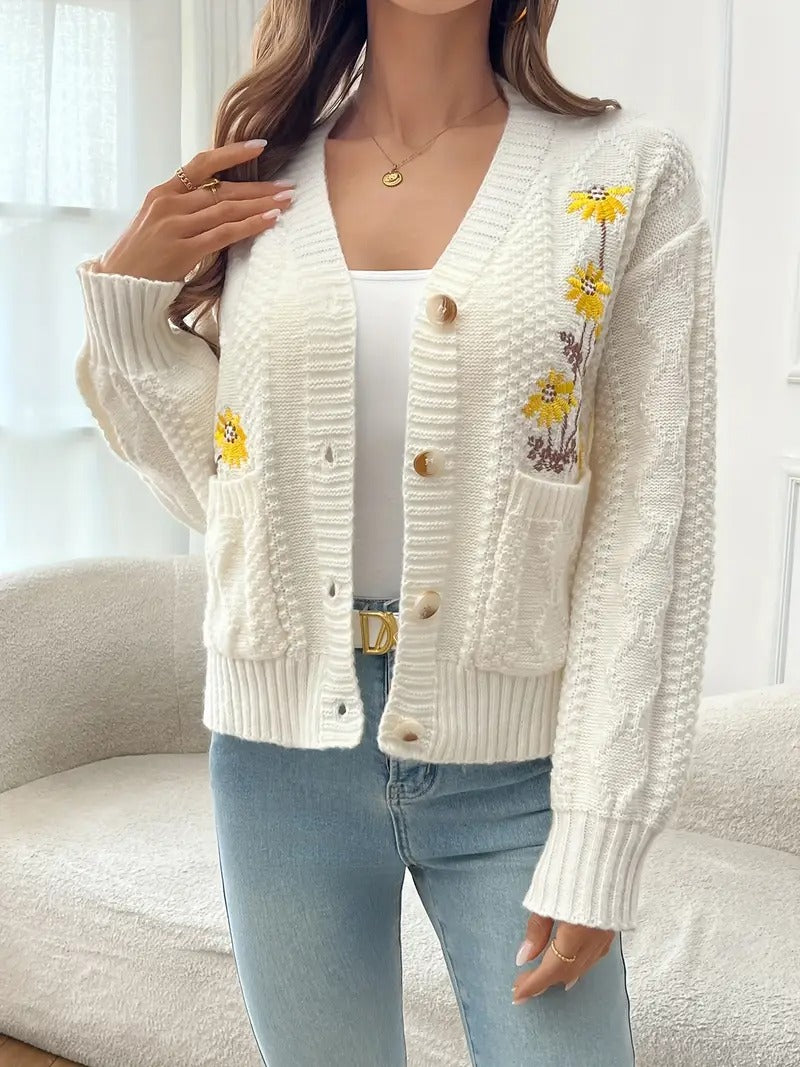 Women's Apricot Cable Knit Cardigan