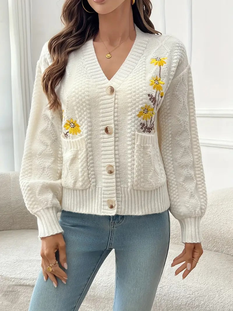 Women's Apricot Cable Knit Cardigan