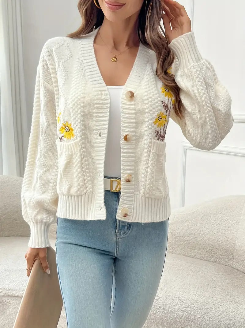 Women's Apricot Cable Knit Cardigan