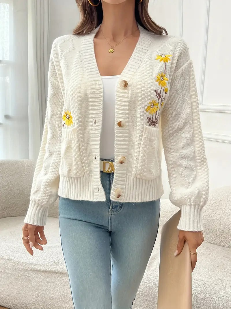 Women's Apricot Cable Knit Cardigan