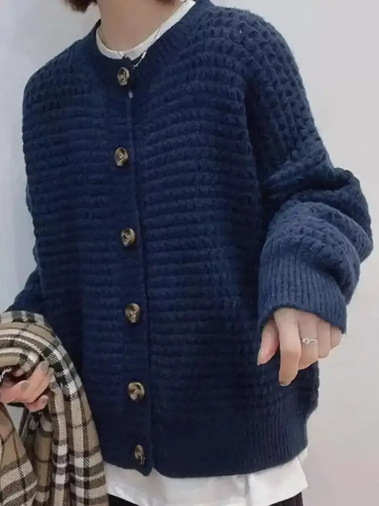 Women's Bobble Stitch Cardigan with Balloon Sleeves