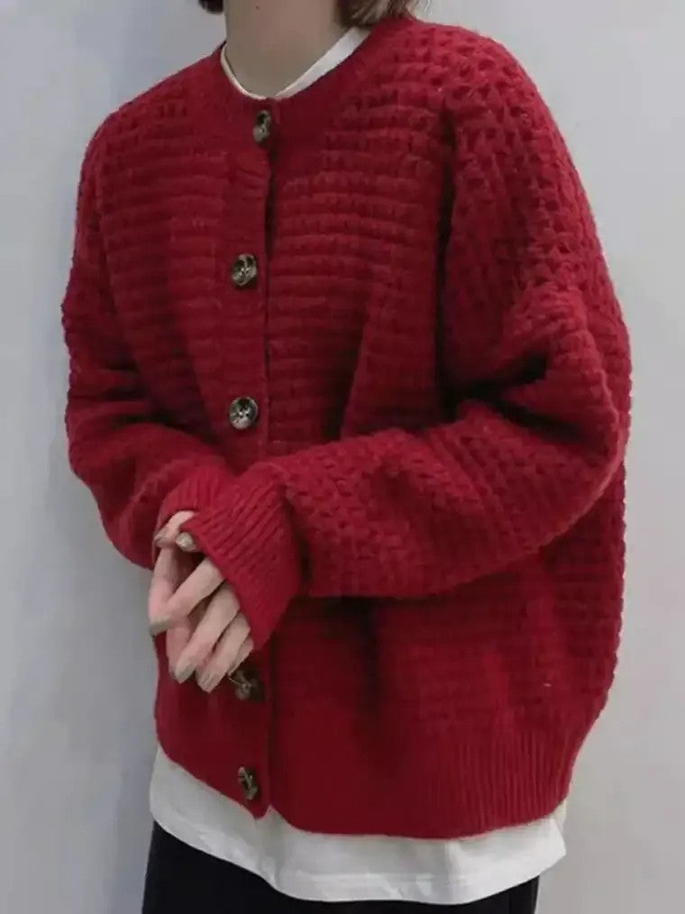 Women's Bobble Stitch Cardigan with Balloon Sleeves