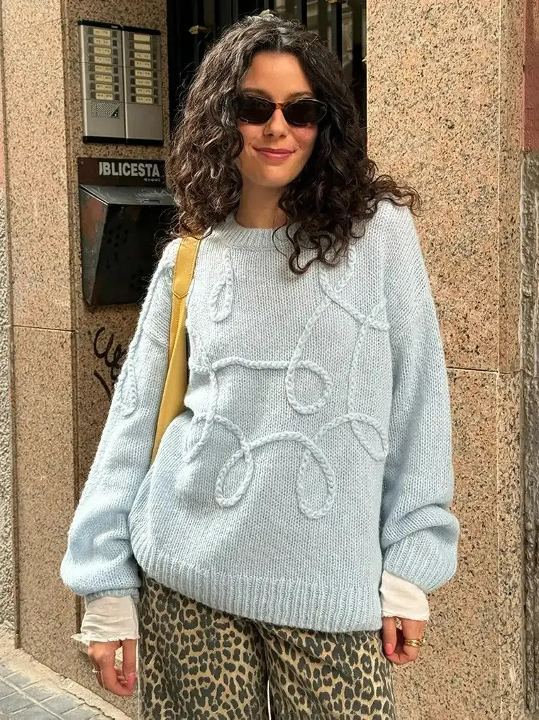 Women's Braided Trim Crewneck Sweater