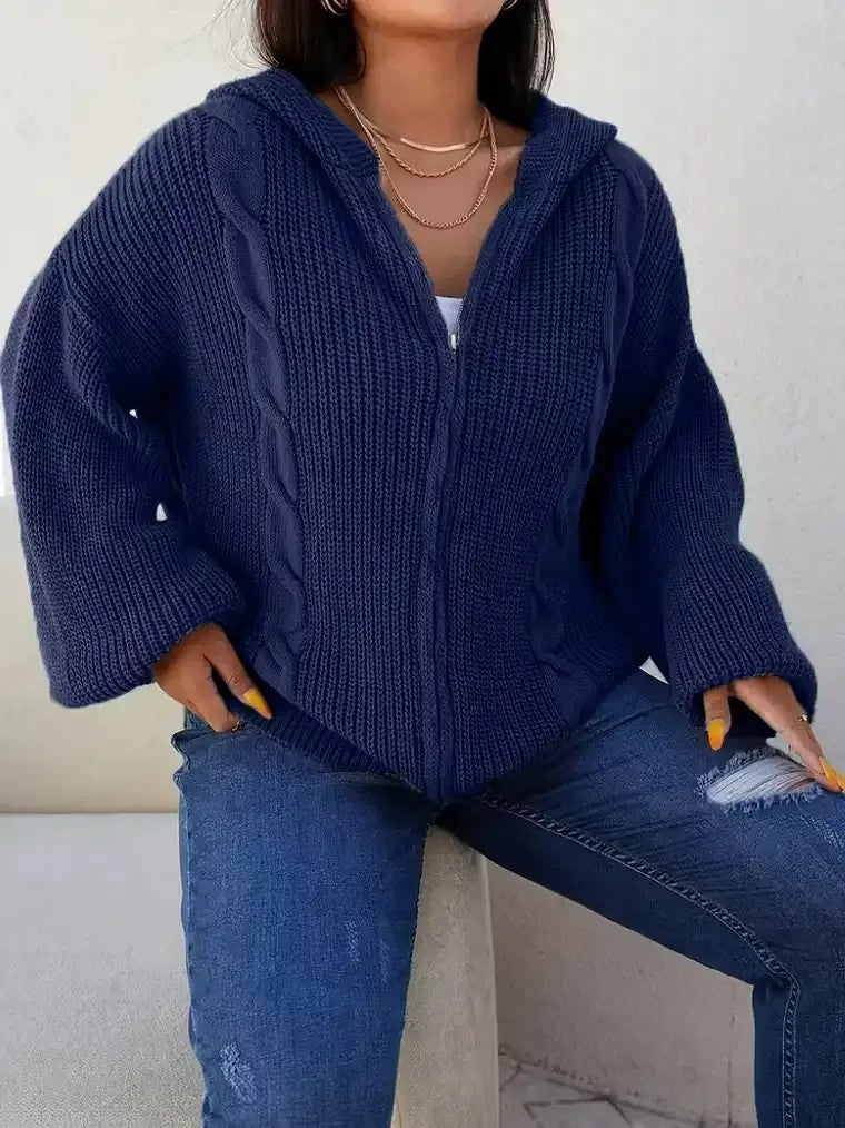 Women's Cable-Knit Hooded Zip Cardigan