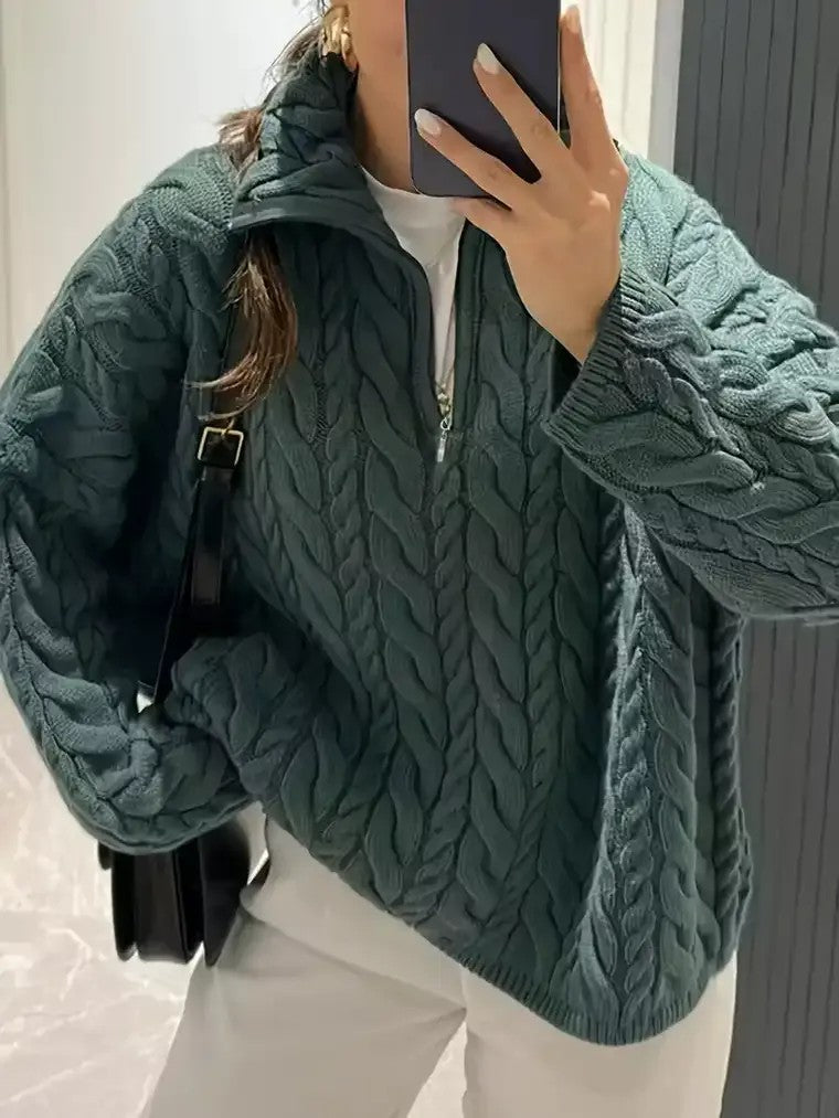 Women's Cable Knit Zip Sweater