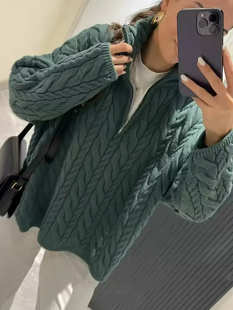 Women's Cable Knit Zip Sweater