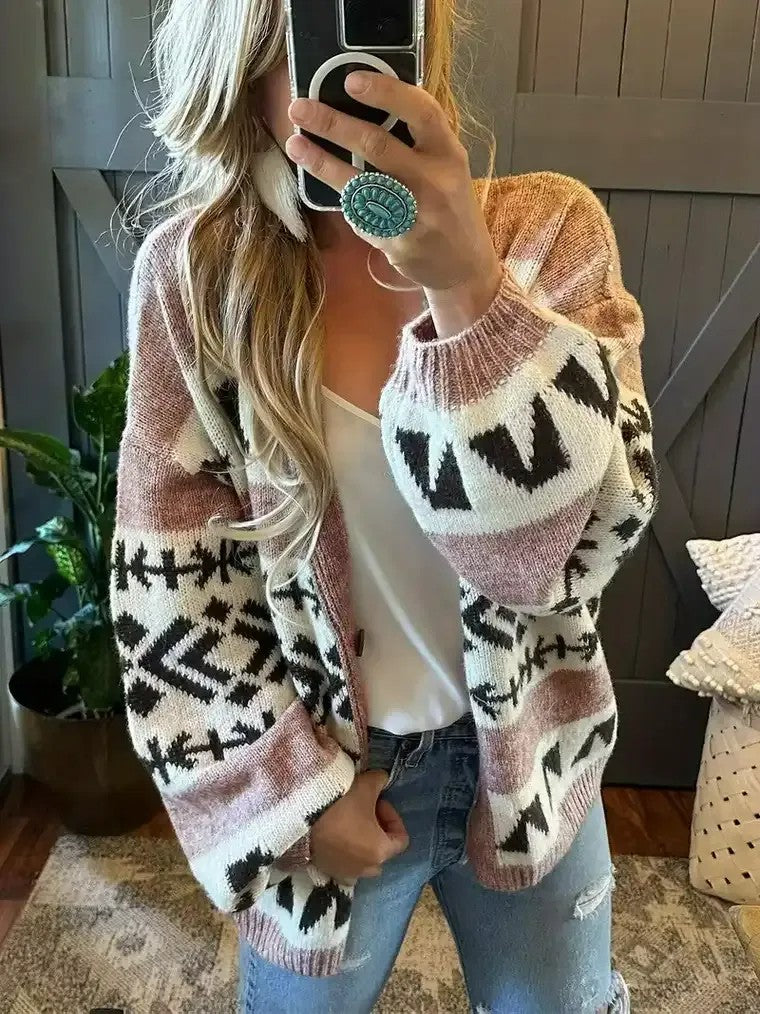 Women's Color-Block Geometric Print Cardigan