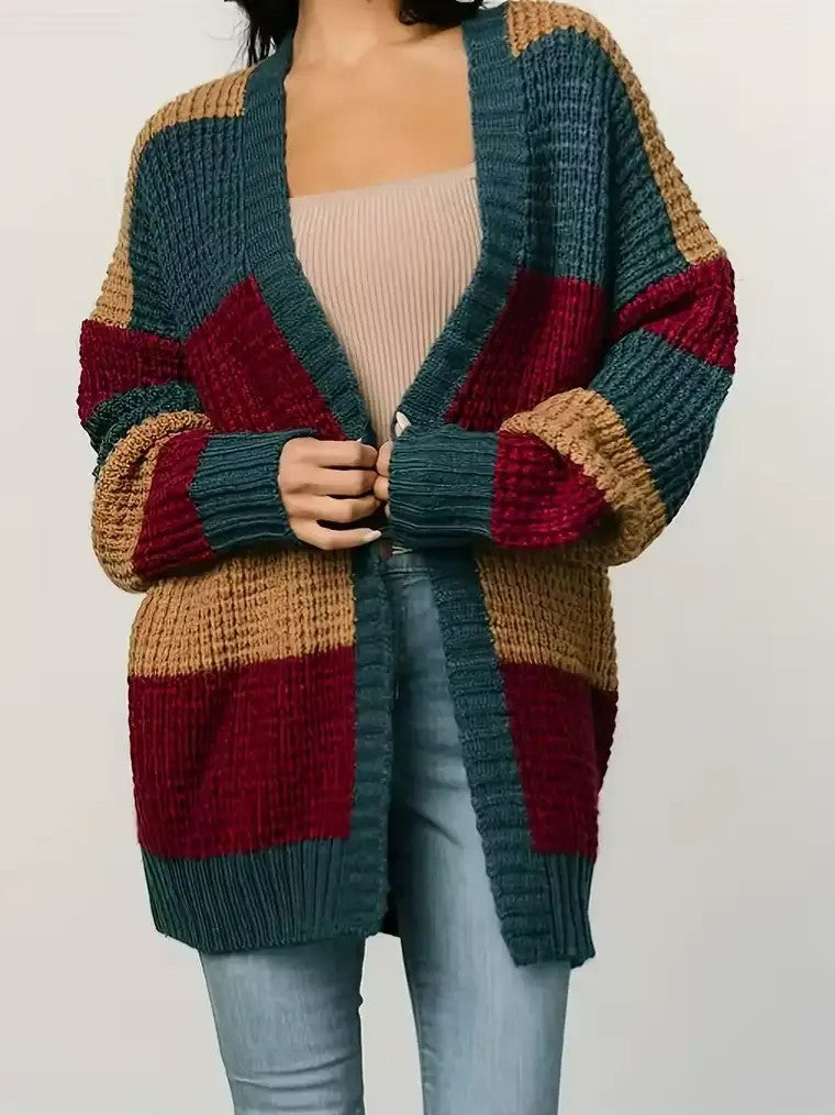 Women's Colour-Block Chunky Knit Cardigan