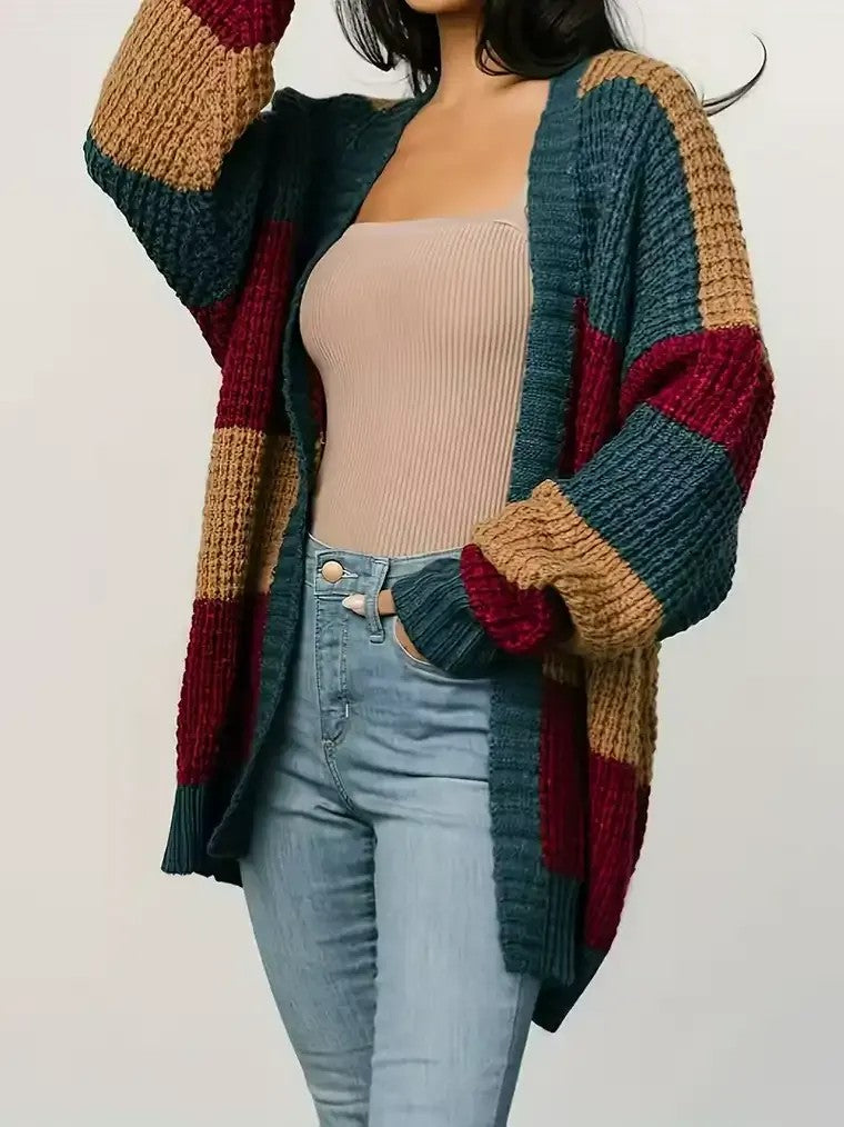 Women's Colour-Block Chunky Knit Cardigan