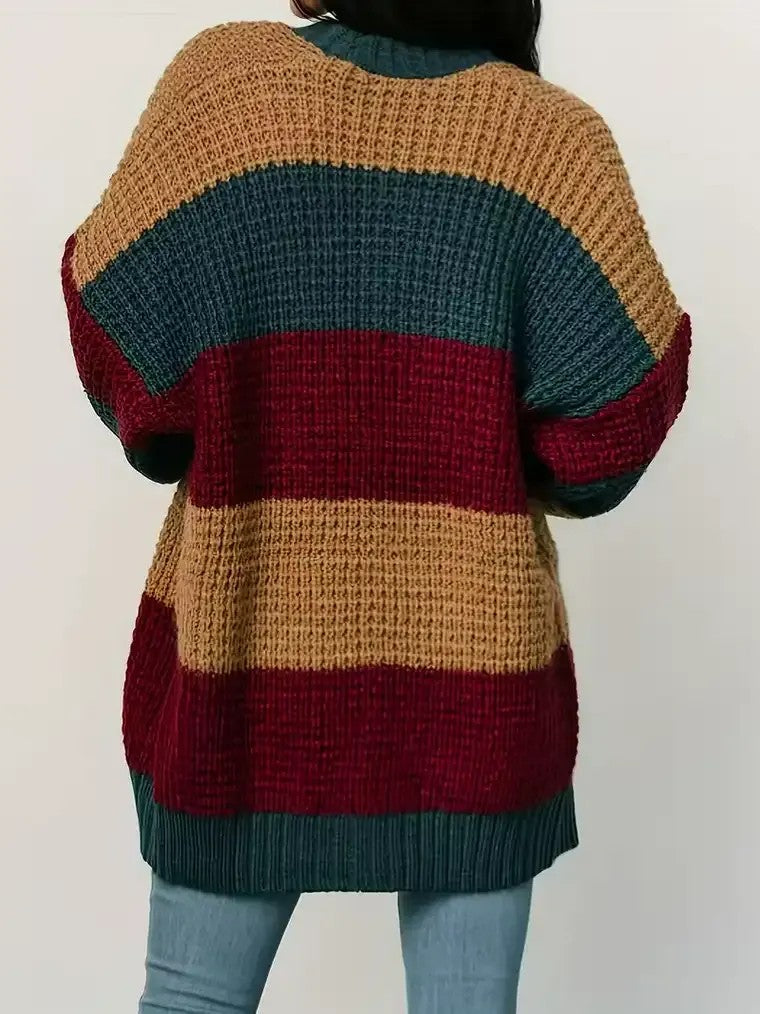 Women's Colour-Block Chunky Knit Cardigan