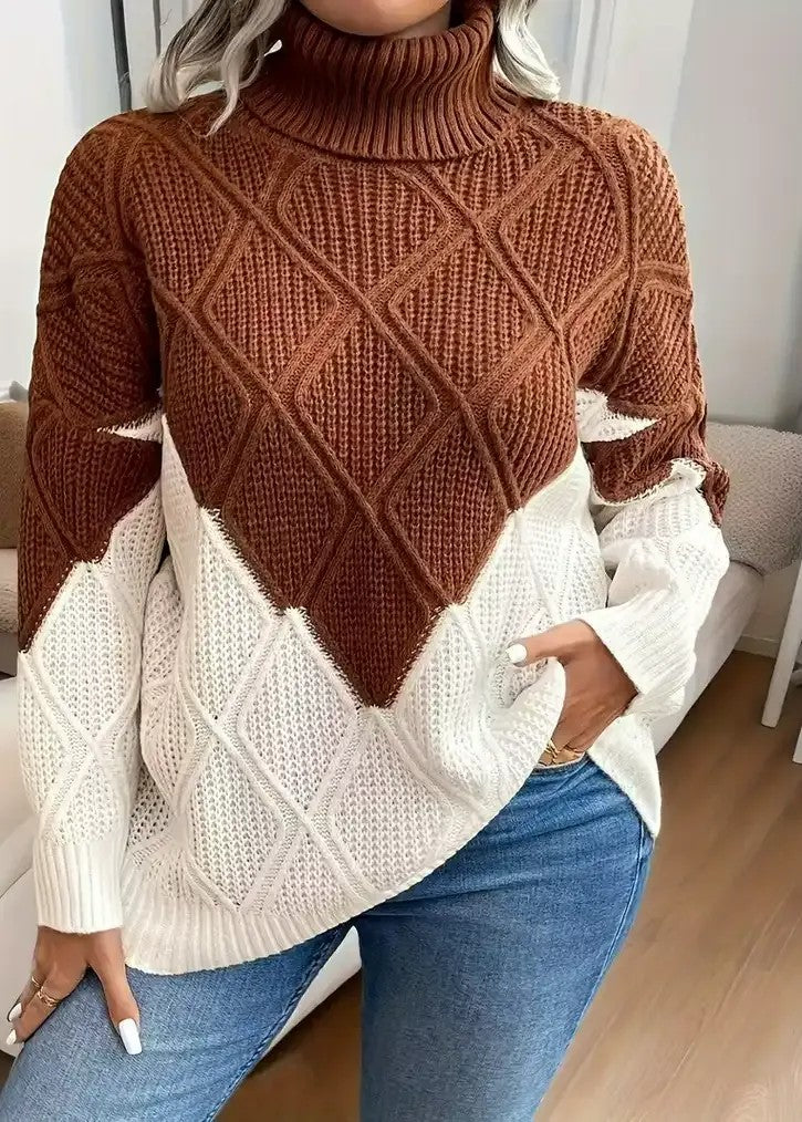 Women's Colour-Block Turtleneck Sweater
