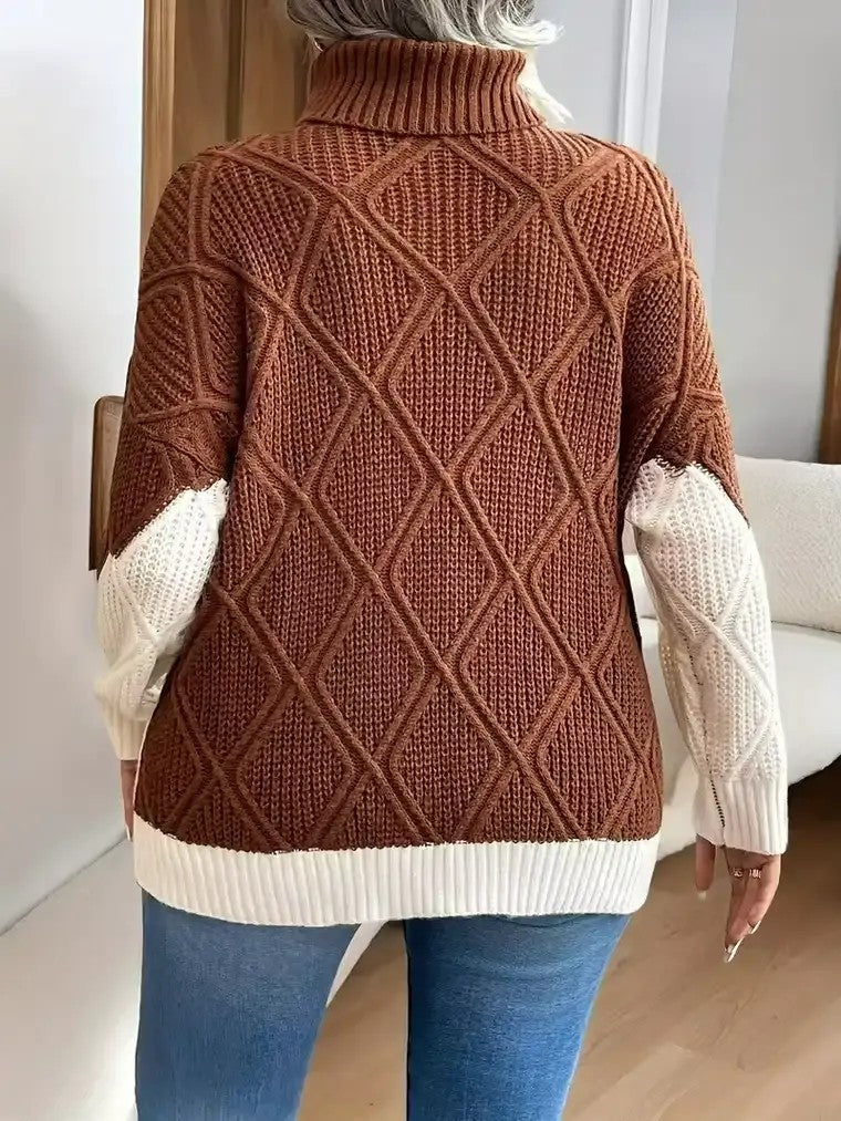 Women's Colour-Block Turtleneck Sweater