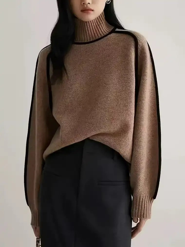 Contrast Trim Turtleneck Sweater