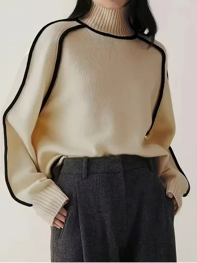 Women's Contrast Trim Turtleneck Sweater