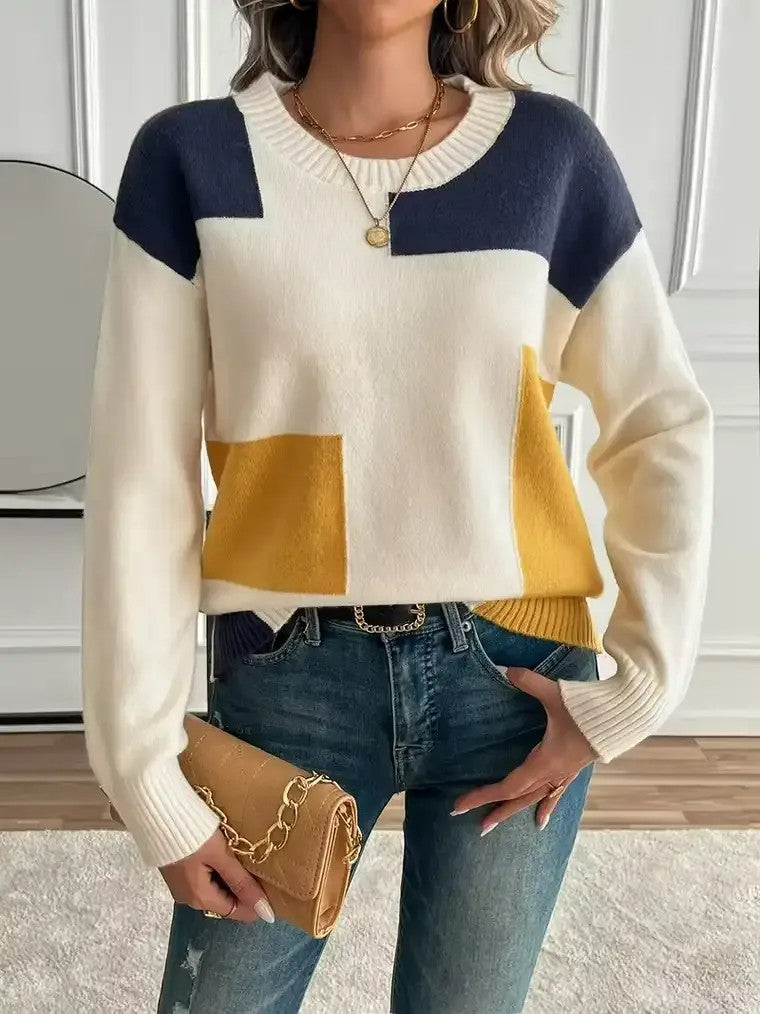 Women's Cream Colour-Block Sweater