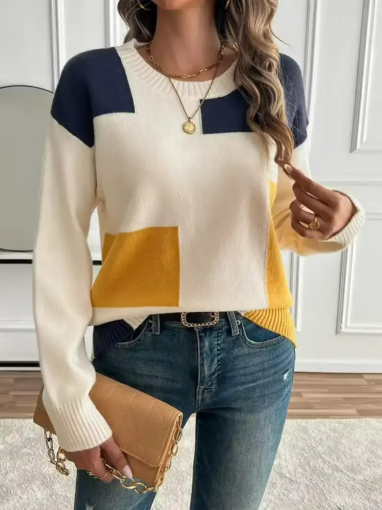 Women's Cream Colour-Block Sweater
