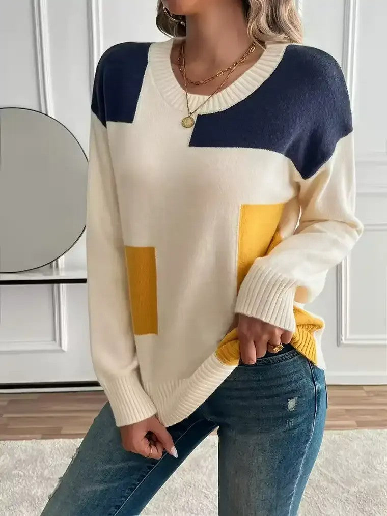 Women's Cream Colour-Block Sweater