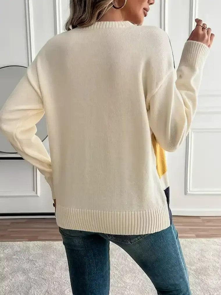Women's Cream Colour-Block Sweater