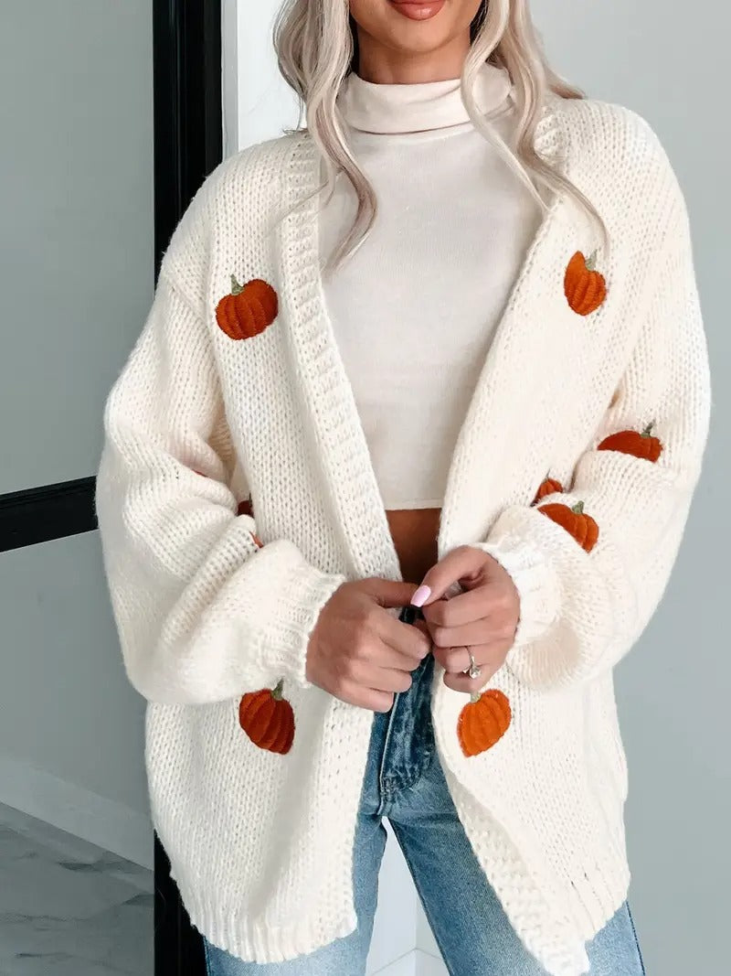 Women's Cream Embroidered Cardigan