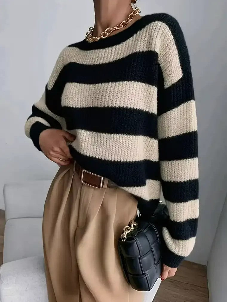 Women's Crewneck Striped Pullover Sweater