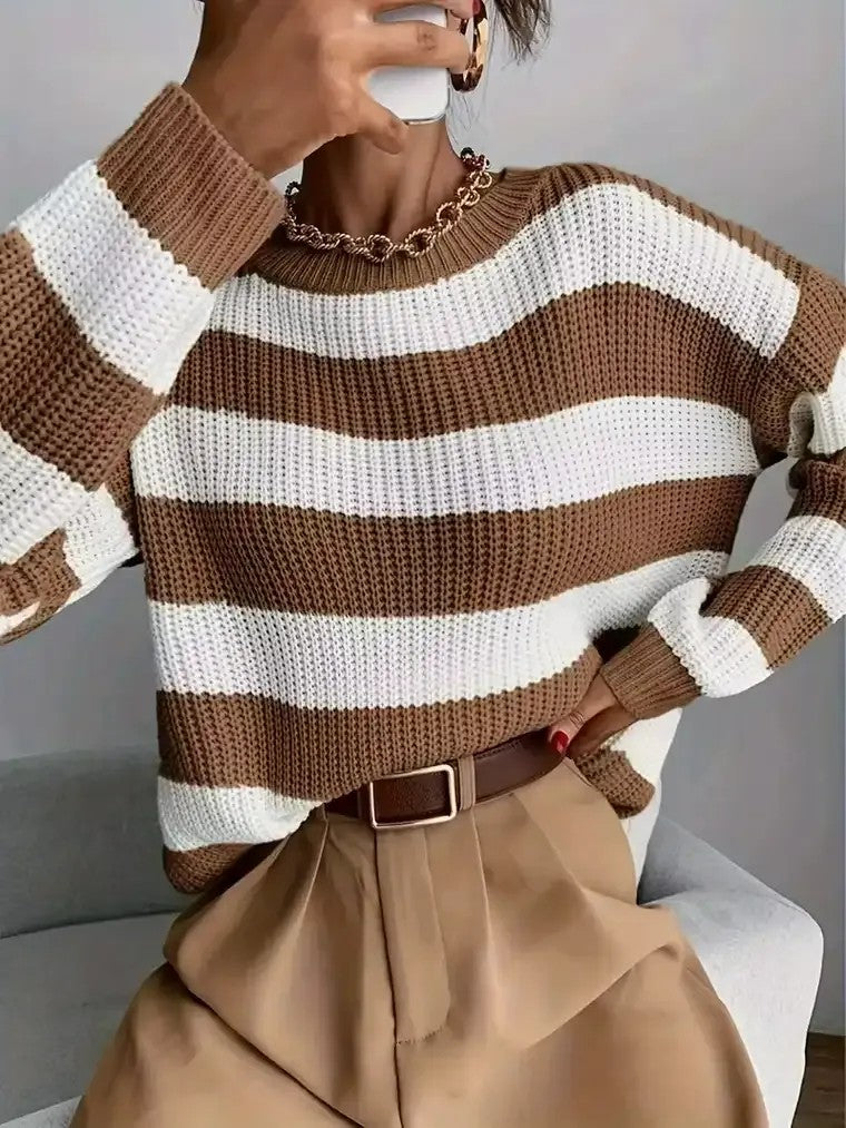 Women's Crewneck Striped Pullover Sweater
