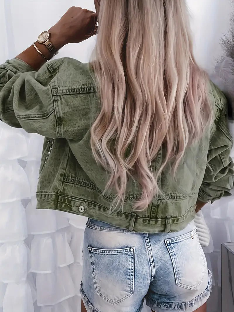 Women's Cropped Studded Denim Jacket