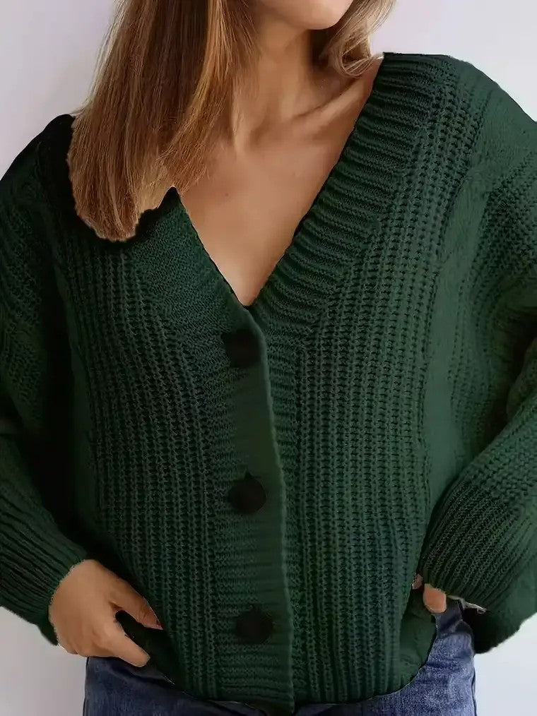 Women's Dark Green Chunky Knit Cardigan