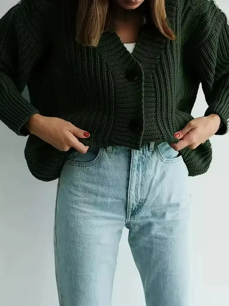 Women's Dark Green Chunky Knit Cardigan