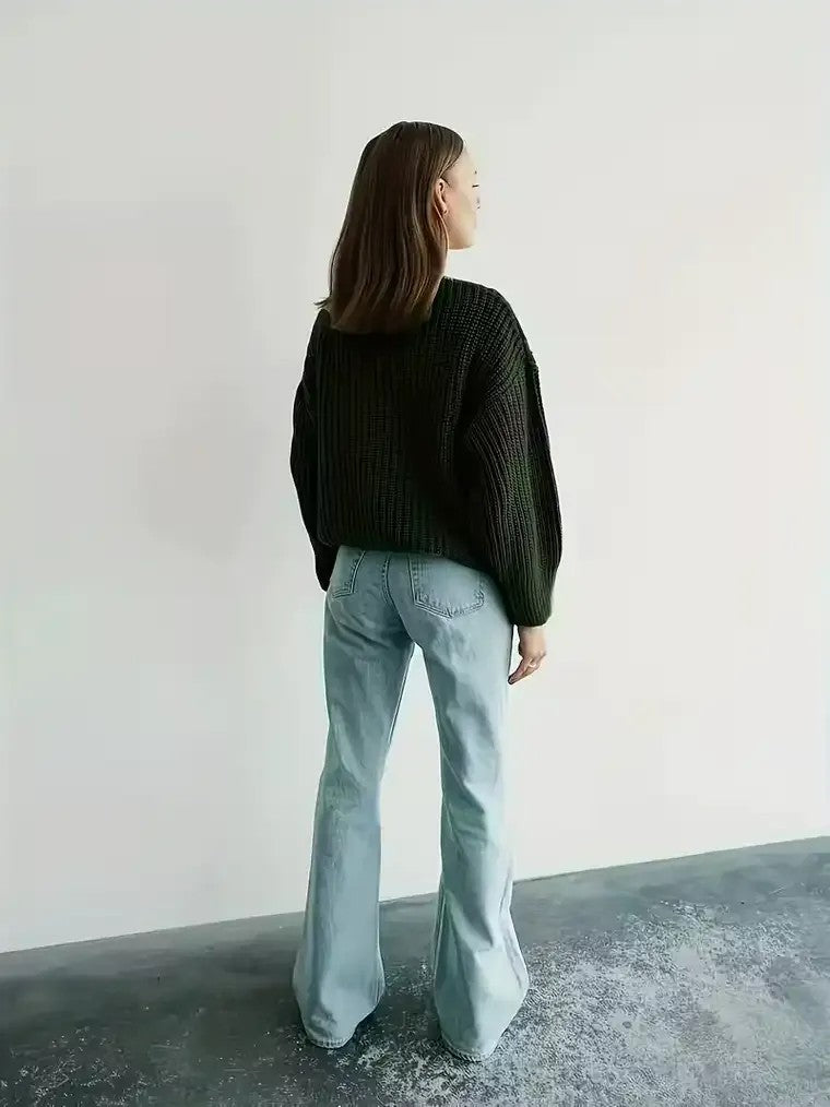 Women's Dark Green Chunky Knit Cardigan