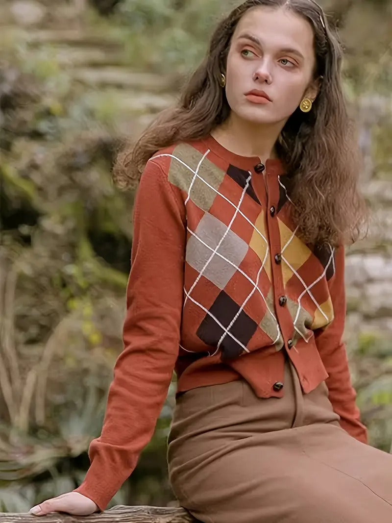 Women's Diamond-Pattern Cardigan
