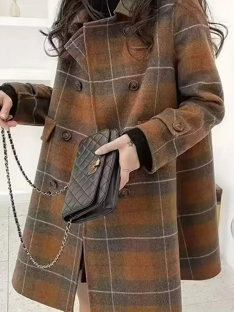 Women's Double-Breasted Plaid Winter Coat