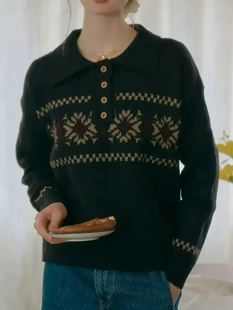 Women's Fair Isle Polo Collar Knit Sweater
