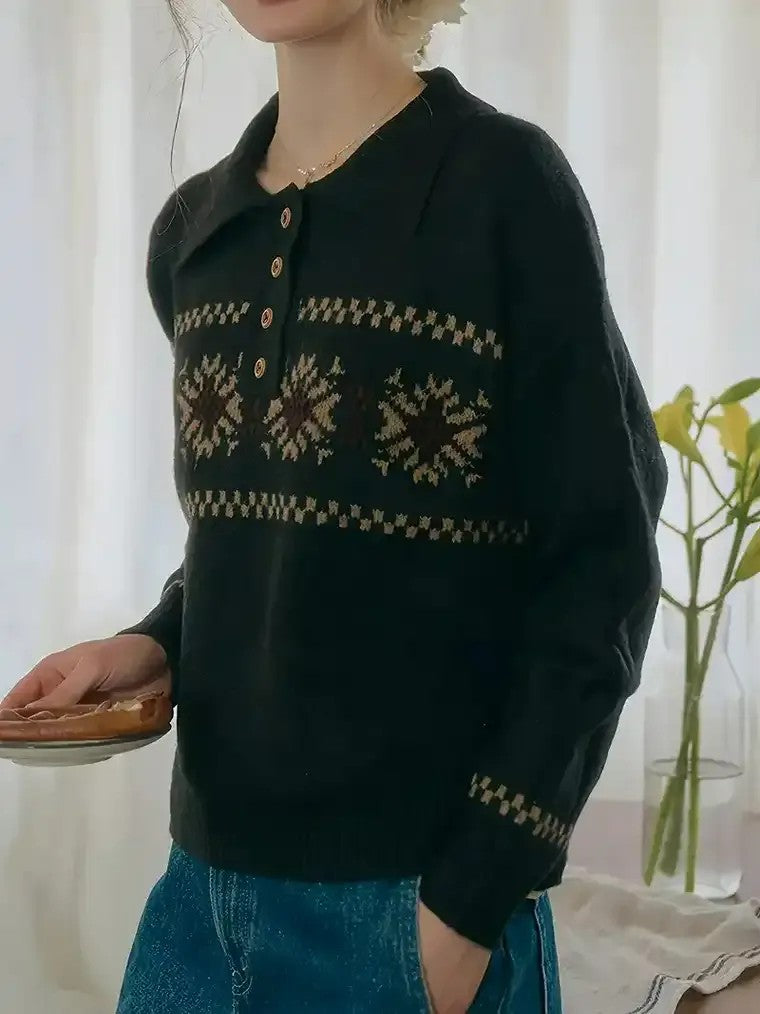Women's Fair Isle Polo Collar Knit Sweater