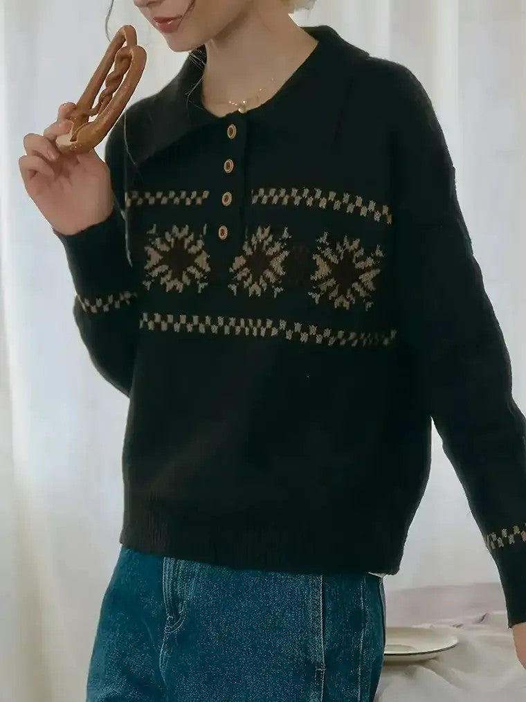 Women's Fair Isle Polo Collar Knit Sweater